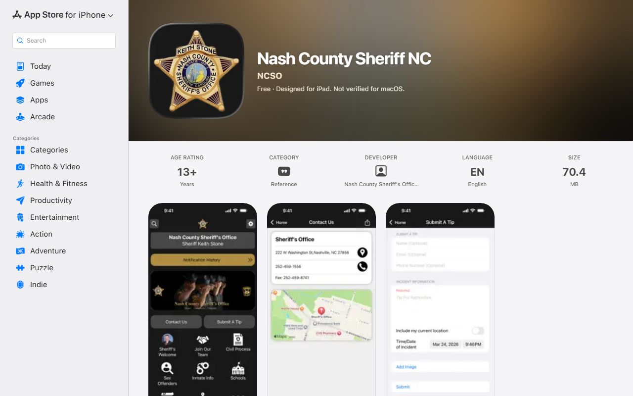 Nash County arrest records and court charges Sheriff app Apple listing