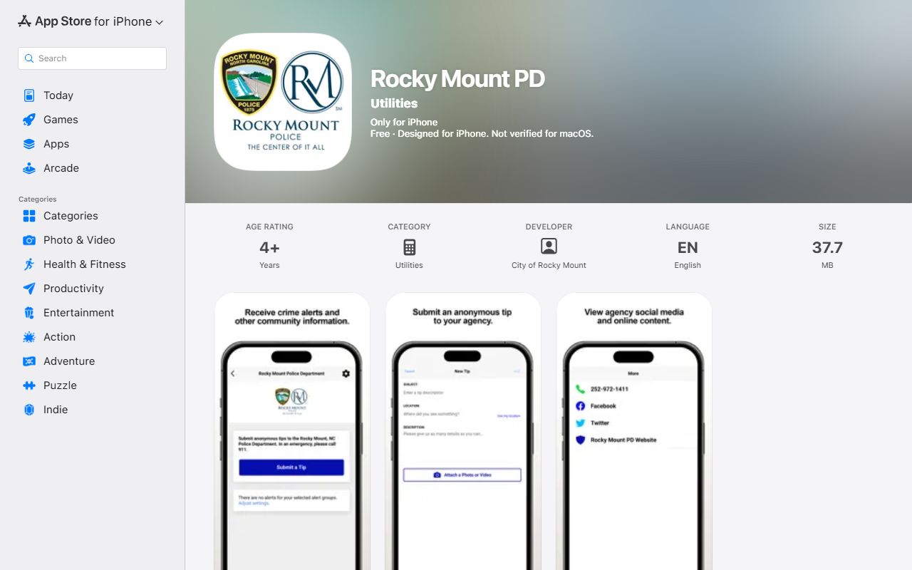 Nash County arrest records and court charges Rocky Mount Police Apple app listing