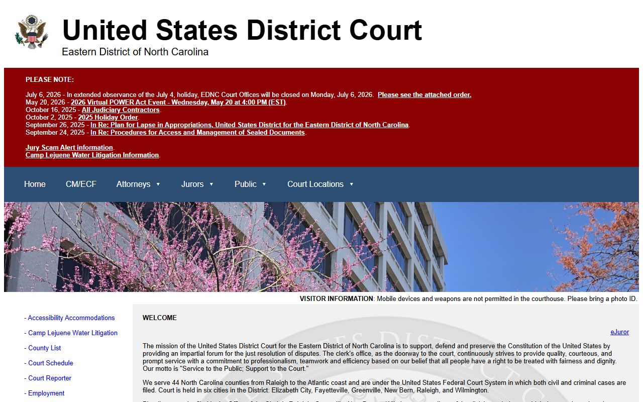 Nash County court dockets Eastern District of North Carolina homepage