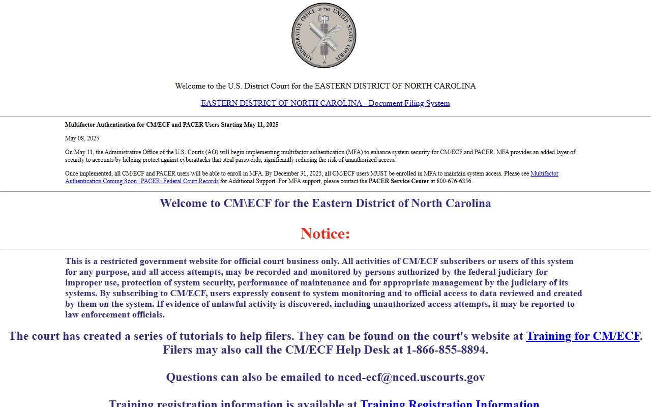 Nash County court dockets Eastern District CM ECF login