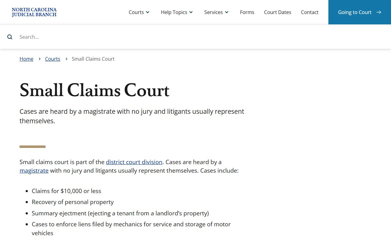 Nash County District Court small claims court overview