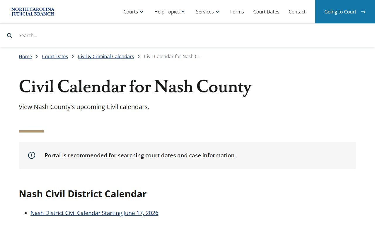 Nash County court records civil calendar search