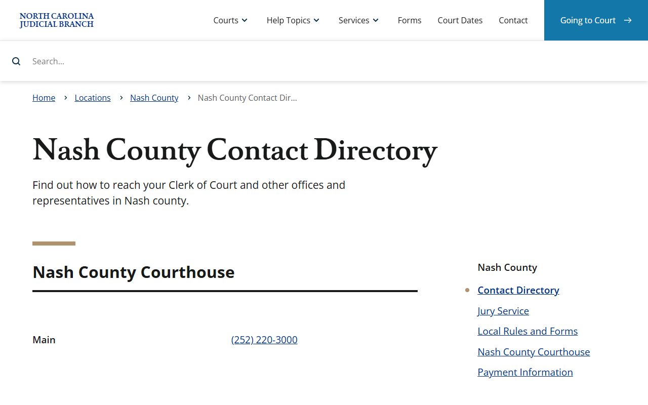 Nash County court records contact directory for local court offices