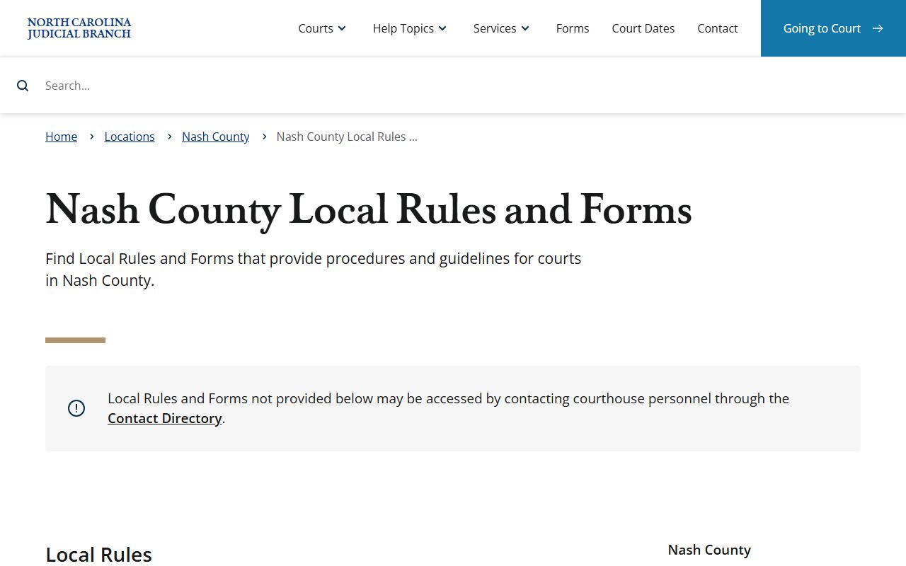 Nash County court records local rules and forms