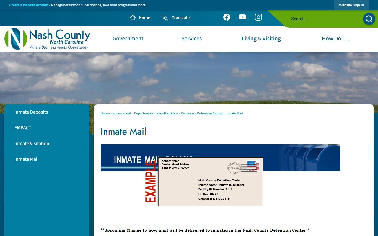 Nash County inmate records inmate mail rules