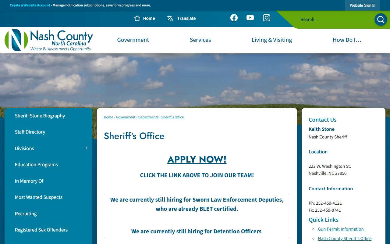 Nash County inmate records sheriff office information