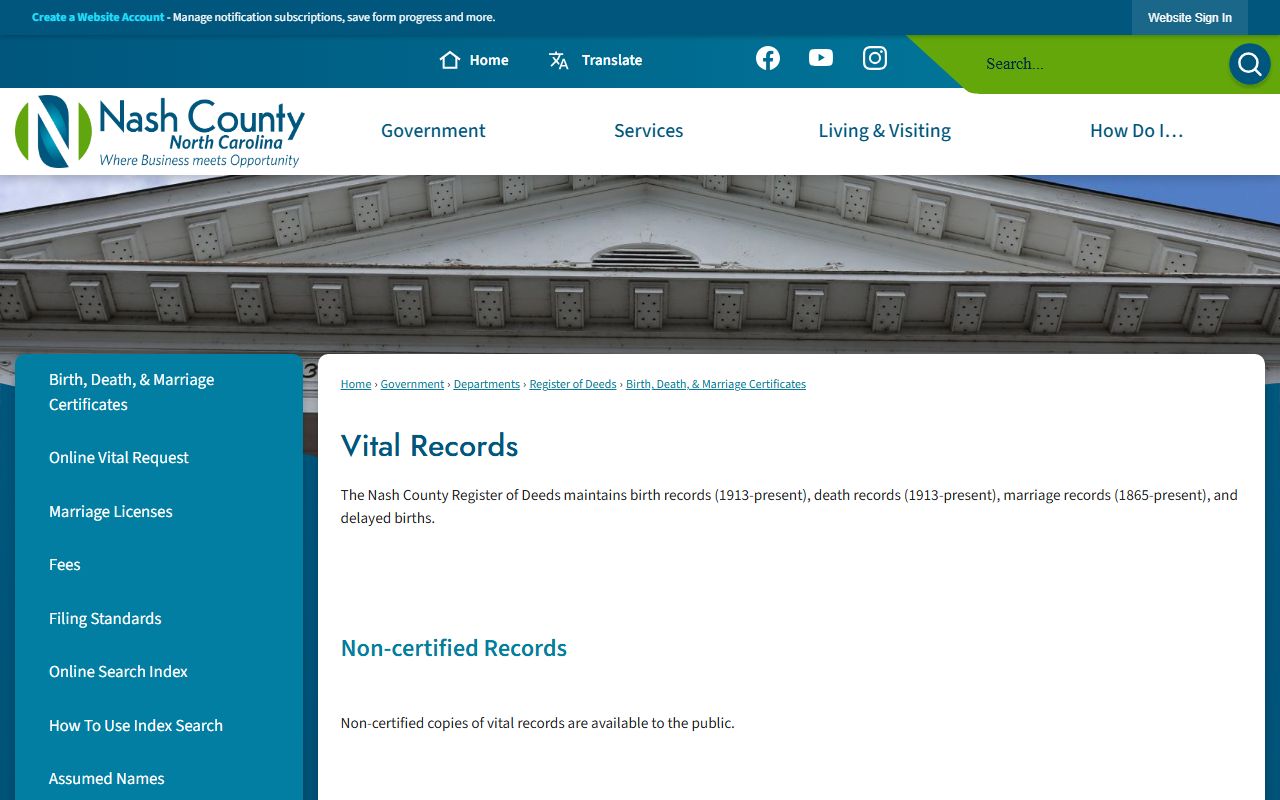 Nash County marriage records birth death and marriage certificates page