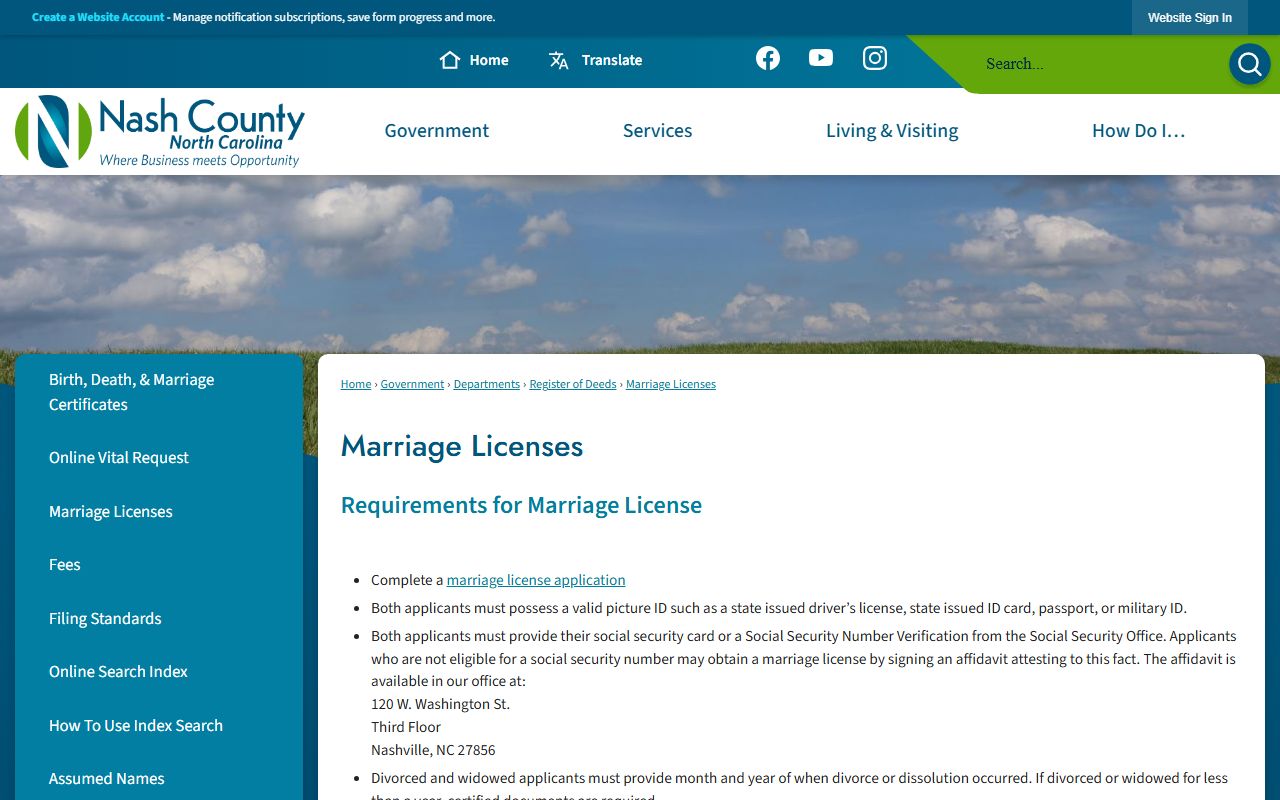 Nash County marriage records marriage license page