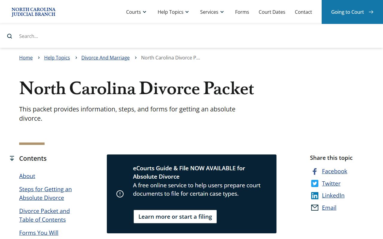 Nash County divorce records North Carolina divorce packet page