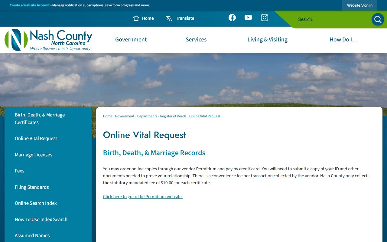Nash County marriage records online vital request portal