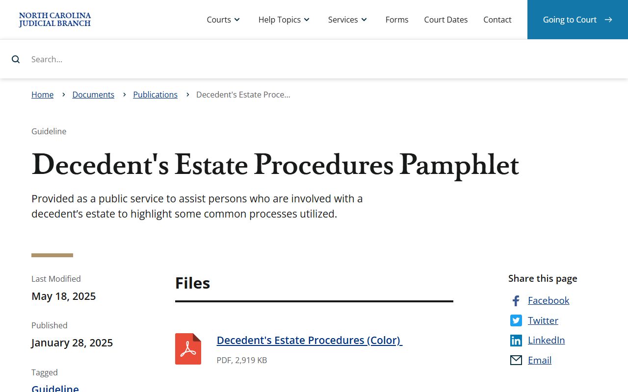 Nash County probate records decedents estate procedures pamphlet