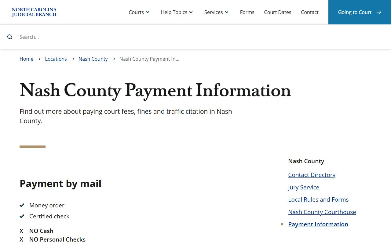 Nash County traffic court records payment information