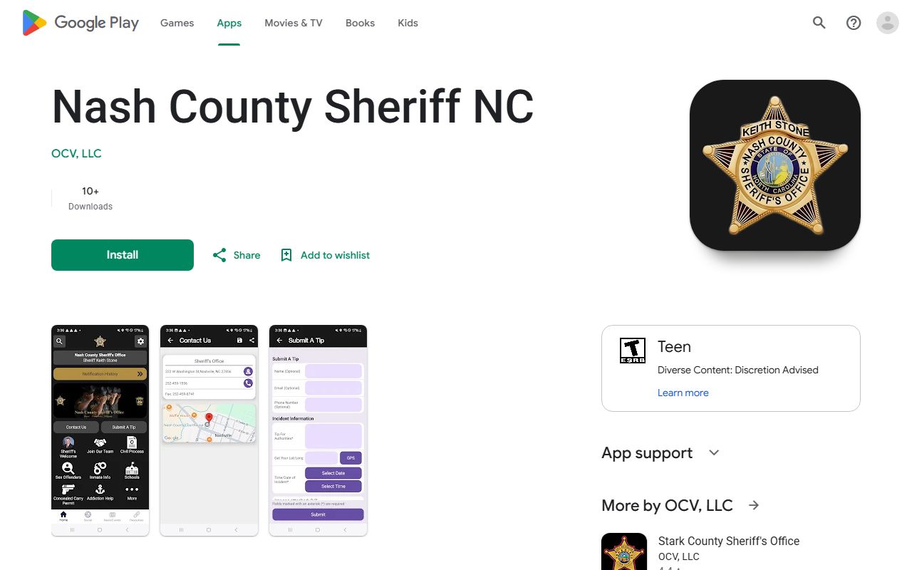 Nash County warrant records sheriff mobile app listing