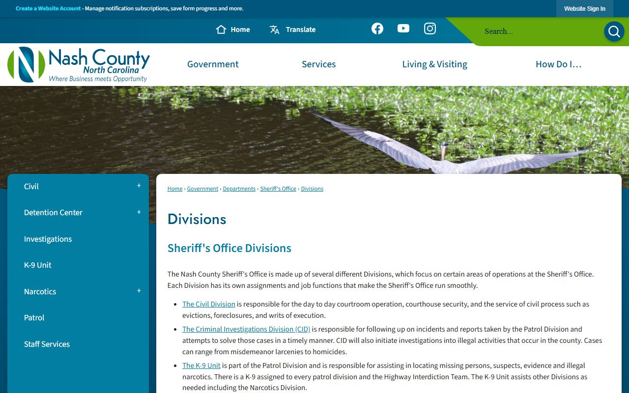 Nash County warrant records sheriff divisions